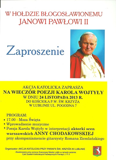 zaproszenie na wieczór poezji Karola Wołtyły