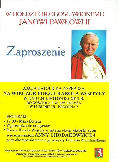 zaproszenie na wieczór poezji Karola Wołtyły